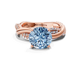 Rose gold Fancy Blue Round  Solitaire Twist Band with Pave Prong Setting_64