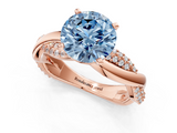 Rose gold Fancy Blue Round  Solitaire Twist Band with Pave Prong Setting_65