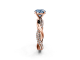 Rose gold Fancy Blue Round  Solitaire Twist Band with Pave Prong Setting_66
