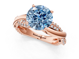 Rose gold Fancy Blue Round  Solitaire Twist Band with Pave Prong Setting_67