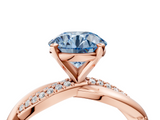 Rose gold Fancy Blue Round  Solitaire Twist Band with Pave Prong Setting_68