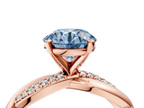 Rose gold Fancy Blue Round  Solitaire Twist Band with Pave Prong Setting_69