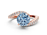 Rose gold Fancy Blue Round  Solitaire Twist Band with Pave Set Diamonds and Four-Prong Setting_130