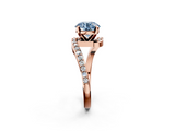 Rose gold Fancy Blue Round  Solitaire Twist Band with Pave Set Diamonds and Four-Prong Setting_132