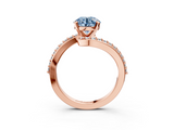 Rose gold Fancy Blue Round  Solitaire Twist Band with Pave Set Diamonds and Four-Prong Setting_133