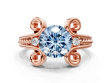 Rose gold Fancy Blue Round  Solitaire Twisted Band Scroll Prong Ring_3