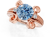 Rose gold Fancy Blue Round  Solitaire Twisted Band Scroll Prong Ring_4