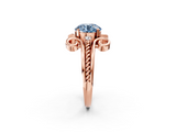 Rose gold Fancy Blue Round  Solitaire Twisted Band Scroll Prong Ring_5