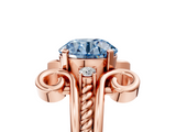 Rose gold Fancy Blue Round  Solitaire Twisted Band Scroll Prong Ring_8