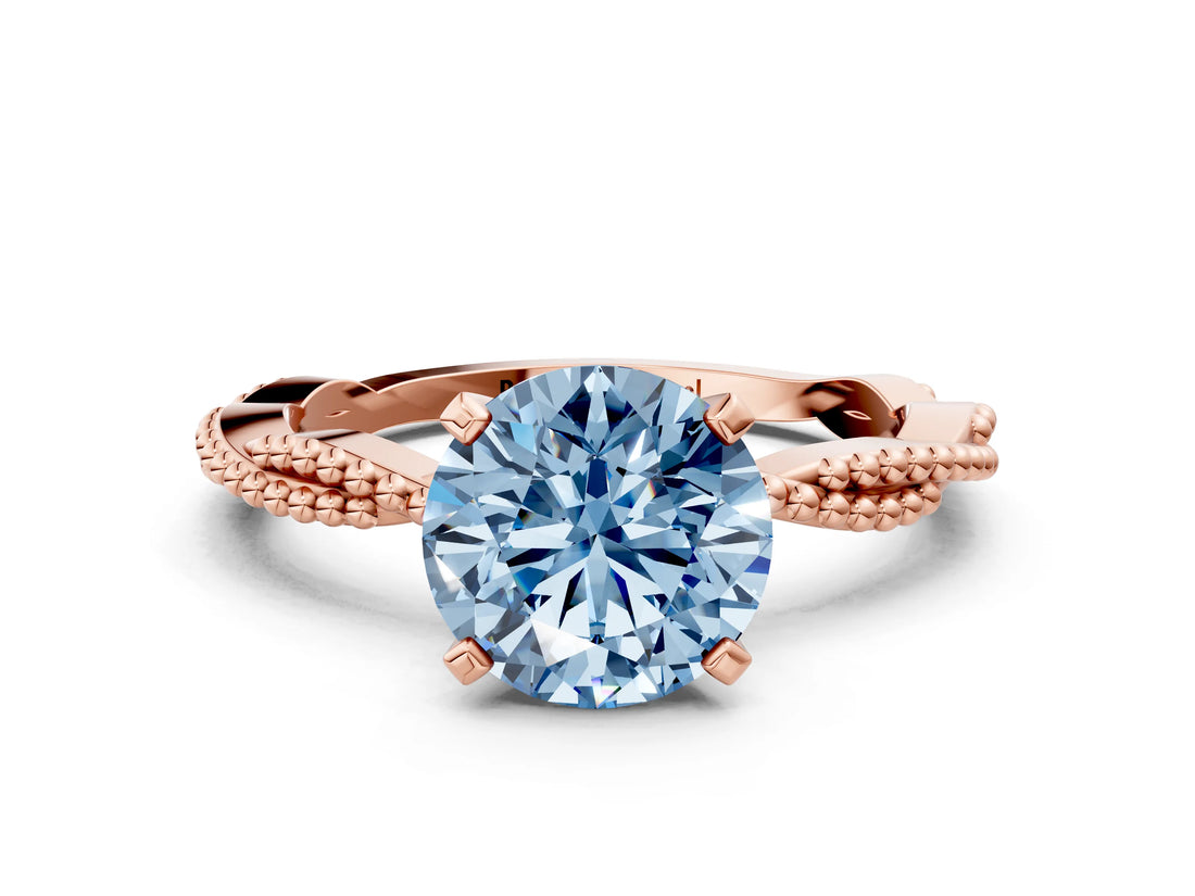 Rose gold Fancy Blue Round  Solitaire Twisted Band with Bead Prong Setting_370