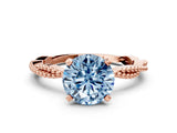 Rose gold Fancy Blue Round  Solitaire Twisted Band with Bead Prong Setting_370