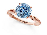 Rose gold Fancy Blue Round  Solitaire Twisted Band with Bead Prong Setting_371