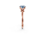 Rose gold Fancy Blue Round  Solitaire Twisted Band with Bead Prong Setting_372