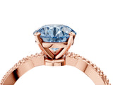 Rose gold Fancy Blue Round  Solitaire Twisted Band with Bead Prong Setting_374