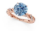 Rose gold Fancy Blue Round  Solitaire Twisted Band with Pavé Accents and Four-Prong Setting_4