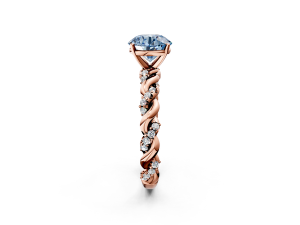 Rose gold Fancy Blue Round Cut Diamond Solitaire Ring with Twisted Band and Pavé Accents