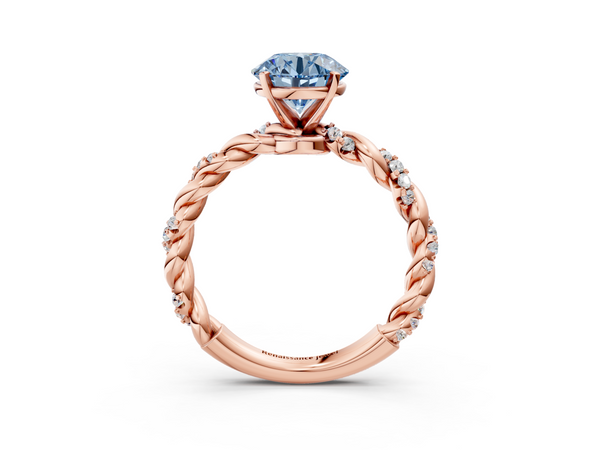 Rose gold Fancy Blue Round Cut Diamond Solitaire Ring with Twisted Band and Pavé Accents