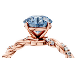 Rose gold Fancy Blue Round  Solitaire Twisted Band with Pavé Accents and Four-Prong Setting_7