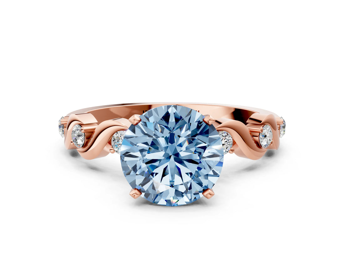 Rose gold Fancy Blue Round  Solitaire Twisted Band with Prong Setting