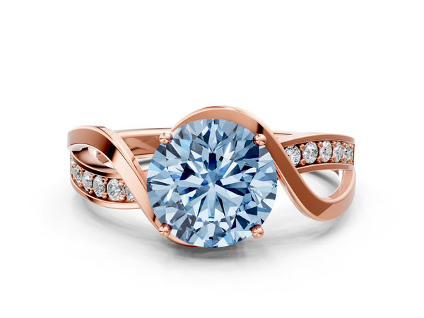 Rose gold Fancy Blue Round  Solitaire Twisted Band with Prong Setting