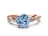 Rose gold Fancy Blue Round  Solitaire Twisted Pave Diamond Ring with Four-Prong Setting_104