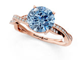 Rose gold Fancy Blue Round  Solitaire Twisted Pave Diamond Ring with Four-Prong Setting_105