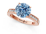 Rose gold Fancy Blue Round  Solitaire with Pavé Band and Four-Prong Setting_297
