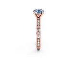 Rose gold Fancy Blue Round  Solitaire with Pavé Band and Four-Prong Setting_298
