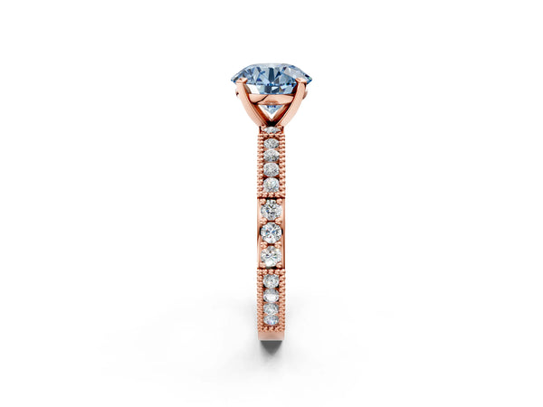 Rose gold Fancy Blue Round  Solitaire with Pavé Band and Four-Prong Setting