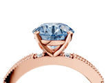 Rose gold Fancy Blue Round  Solitaire with Pavé Band and Four-Prong Setting_300