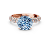 Rose gold Fancy Blue Round  Solitaire with Pave Band and Four-Prong Setting_3