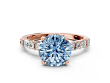 Rose gold Fancy Blue Round  Solitaire with Side Baguettes and Channel Set Band_59