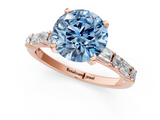Rose gold Fancy Blue Round  Solitaire with Side Baguettes and Channel Set Band_60