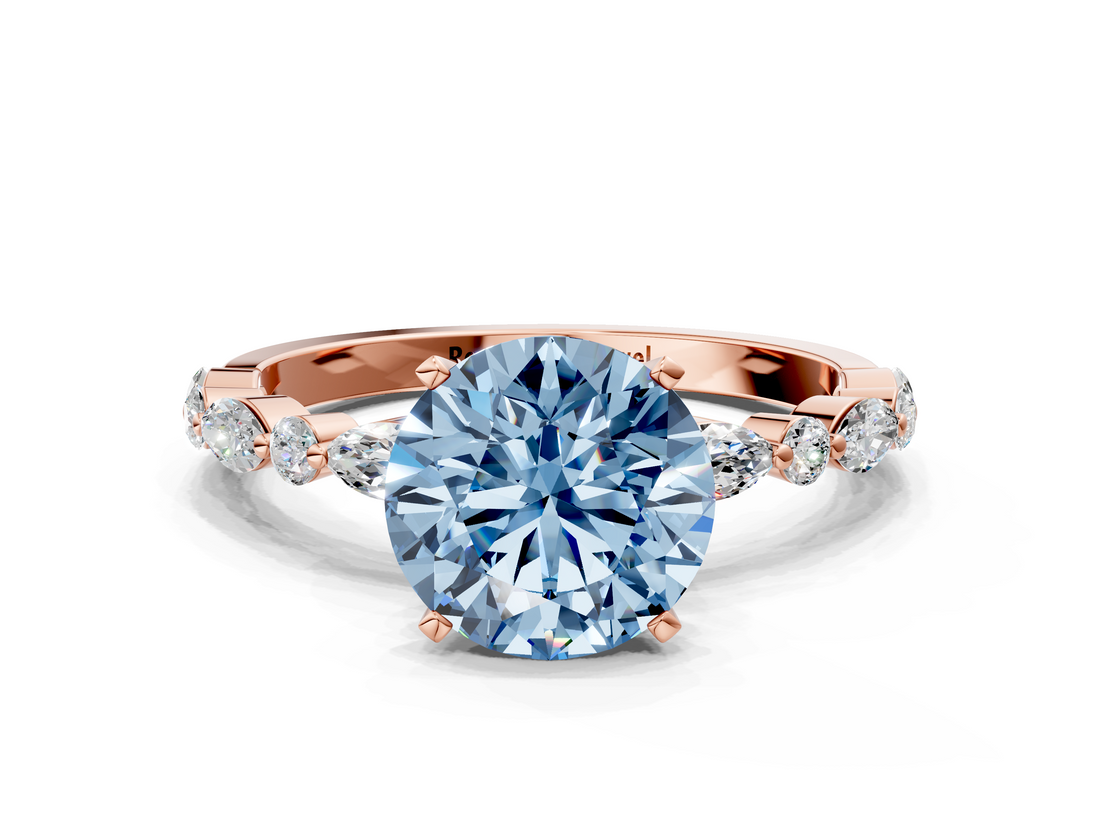 Rose gold Fancy Blue Round  Solitaire with Side Stones on a Pavé Band and Four-Prong Setting_22