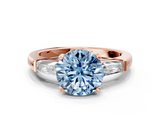 Rose gold Fancy Blue Round  Solitaire with Tapered Baguette Side Stones on a Classic Band with Four-Prong Setting_91