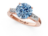 Rose gold Fancy Blue Round  Solitaire with Tapered Baguette Side Stones on a Classic Band with Four-Prong Setting_92