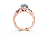 Rose gold Fancy Blue Round  Solitaire with Tapered Baguette Side Stones on a Classic Band with Four-Prong Setting_94