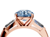Rose gold Fancy Blue Round  Solitaire with Tapered Baguette Side Stones on a Classic Band with Four-Prong Setting_95