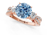 Rose gold Fancy Blue Round  Three-Stone Diamond Ring with Pavé Split Shank and Four-Prong Setting_82