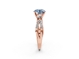 Rose gold Fancy Blue Round  Three-Stone Diamond Ring with Pavé Split Shank and Four-Prong Setting_83