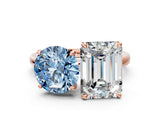 Rose gold Fancy Blue Round  and Emerald Cut Toi Moi Ring with Prong Setting_80