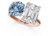 Rose gold Fancy Blue Round  and Emerald Cut Toi Moi Ring with Prong Setting_81