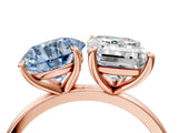 Rose gold Fancy Blue Round  and Emerald Cut Toi Moi Ring with Prong Setting_84