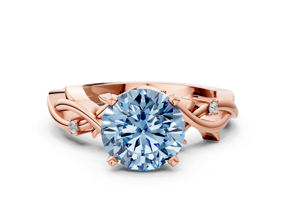 Rose gold Fancy Blue Round cut Solitaire Twisted Band Prong Setting Ring_222