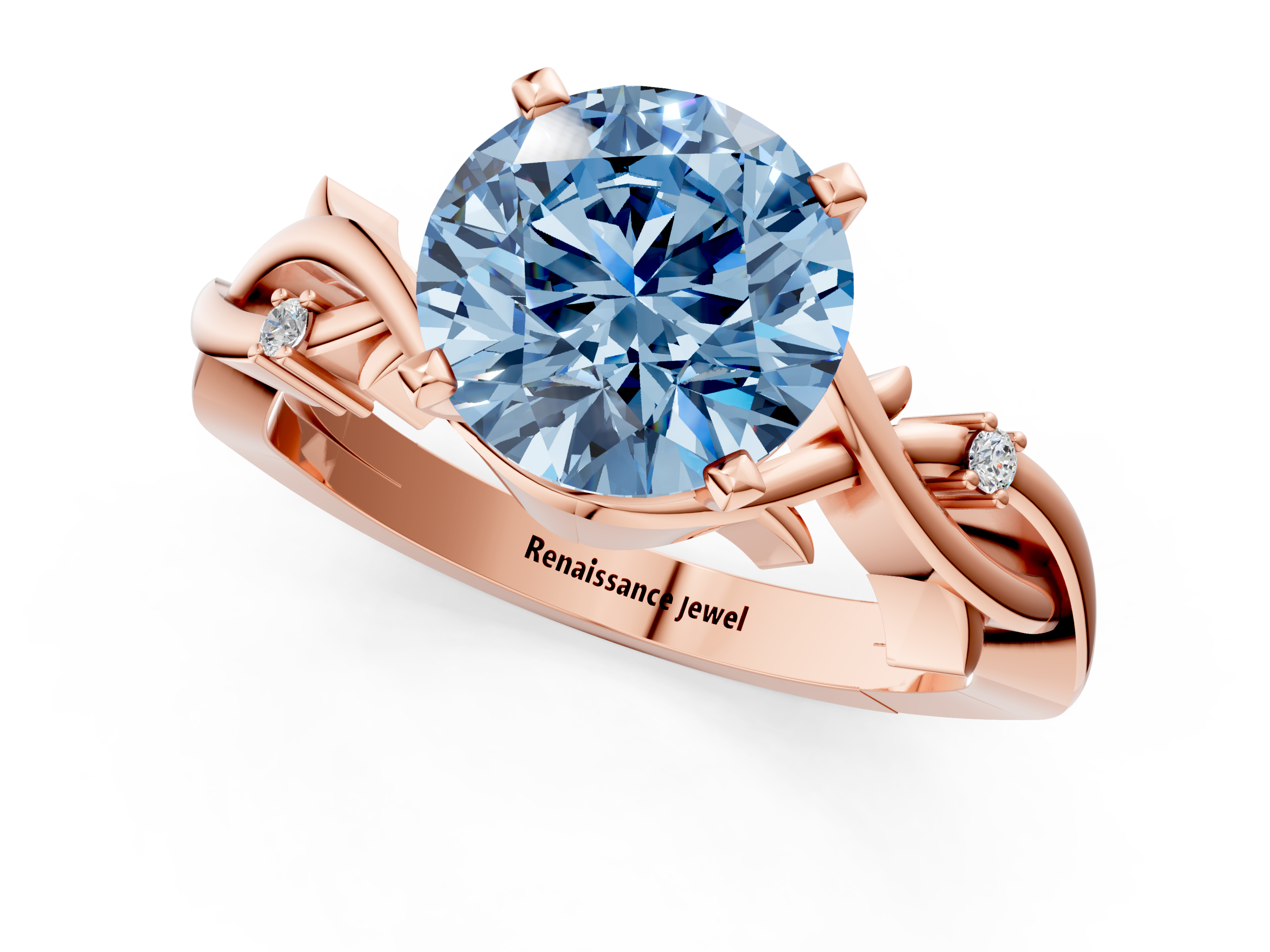 Rose gold Fancy Blue Round cut Solitaire Twisted Band Prong Setting Ring_223