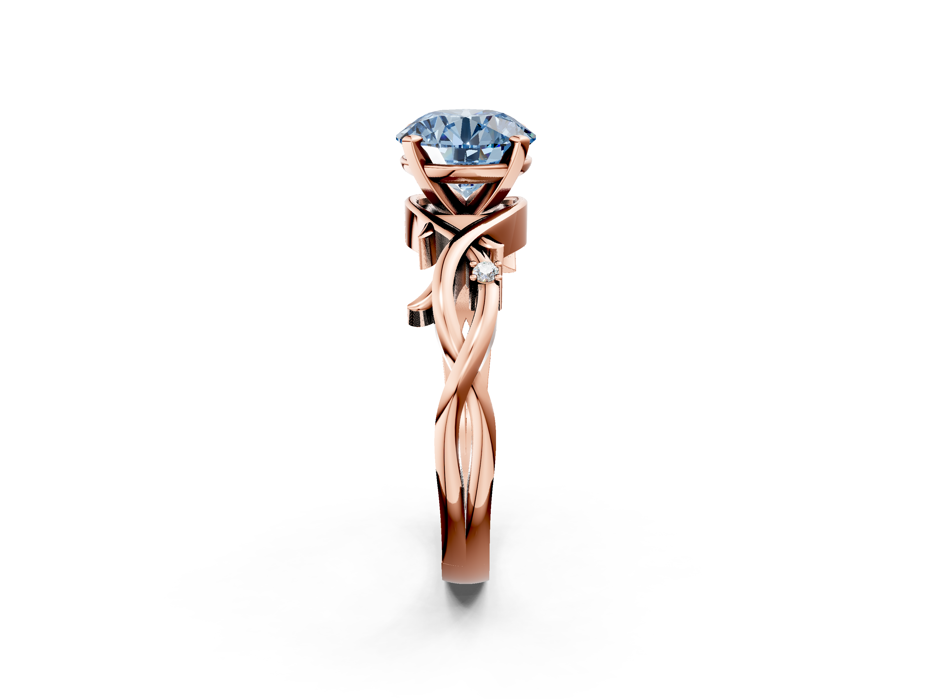Rose gold Fancy Blue Round cut Solitaire Twisted Band Prong Setting Ring_224