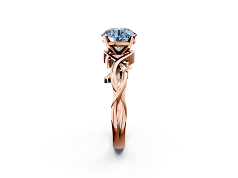 Rose gold Fancy Blue Round cut Solitaire Twisted Band Prong Setting Ring_224