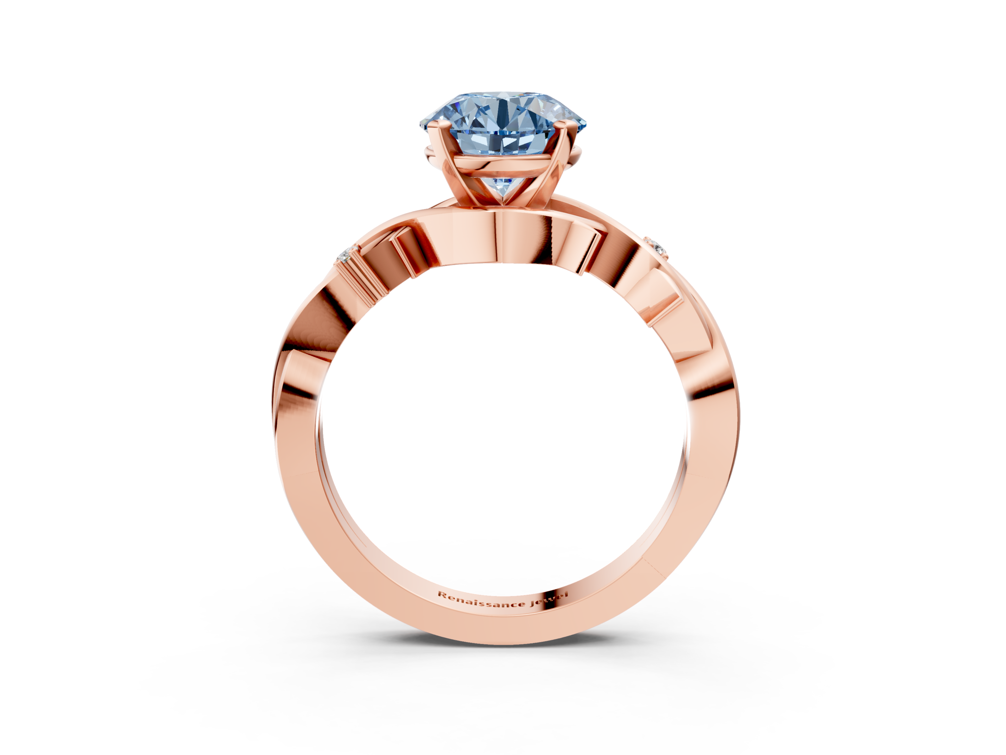Rose gold Fancy Blue Round cut Solitaire Twisted Band Prong Setting Ring_225