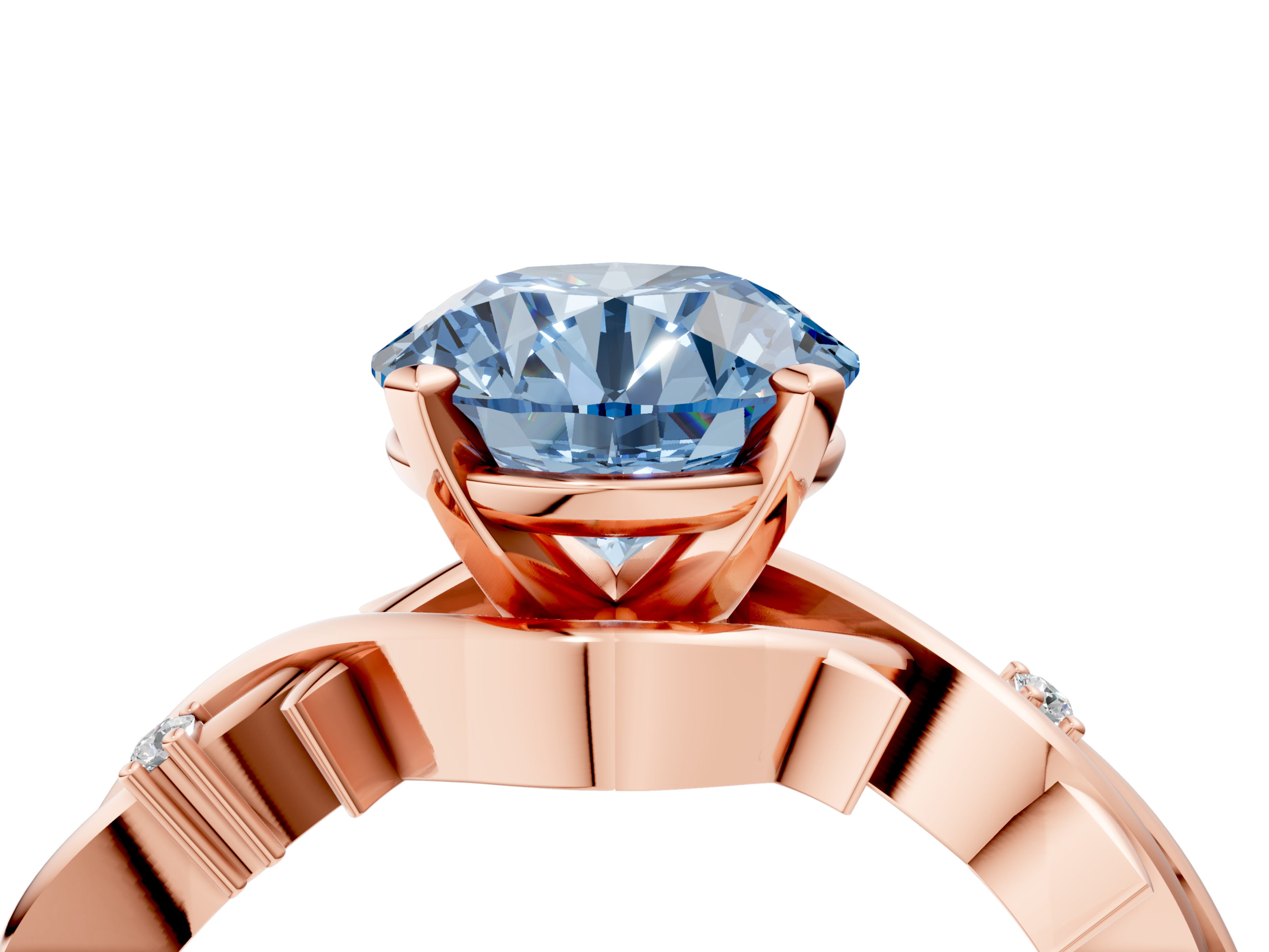 Rose gold Fancy Blue Round cut Solitaire Twisted Band Prong Setting Ring_226