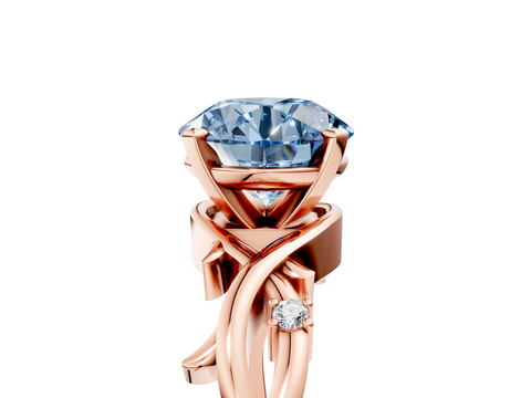 Rose gold Fancy Blue Round cut Solitaire Twisted Band Prong Setting Ring_227
